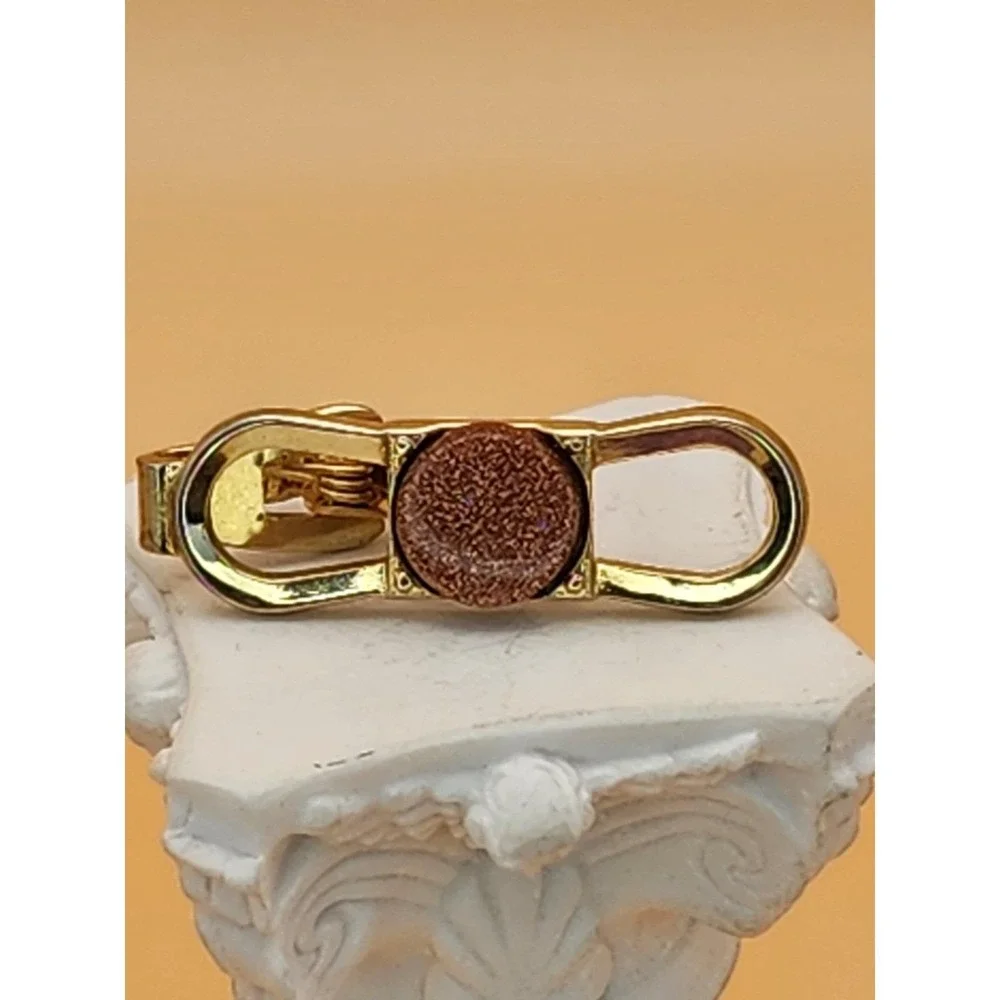 Vtg Made In England Semi-Precious GOLDSTONE Gold Plate Tie Clip Tie Bar Tie Tack
